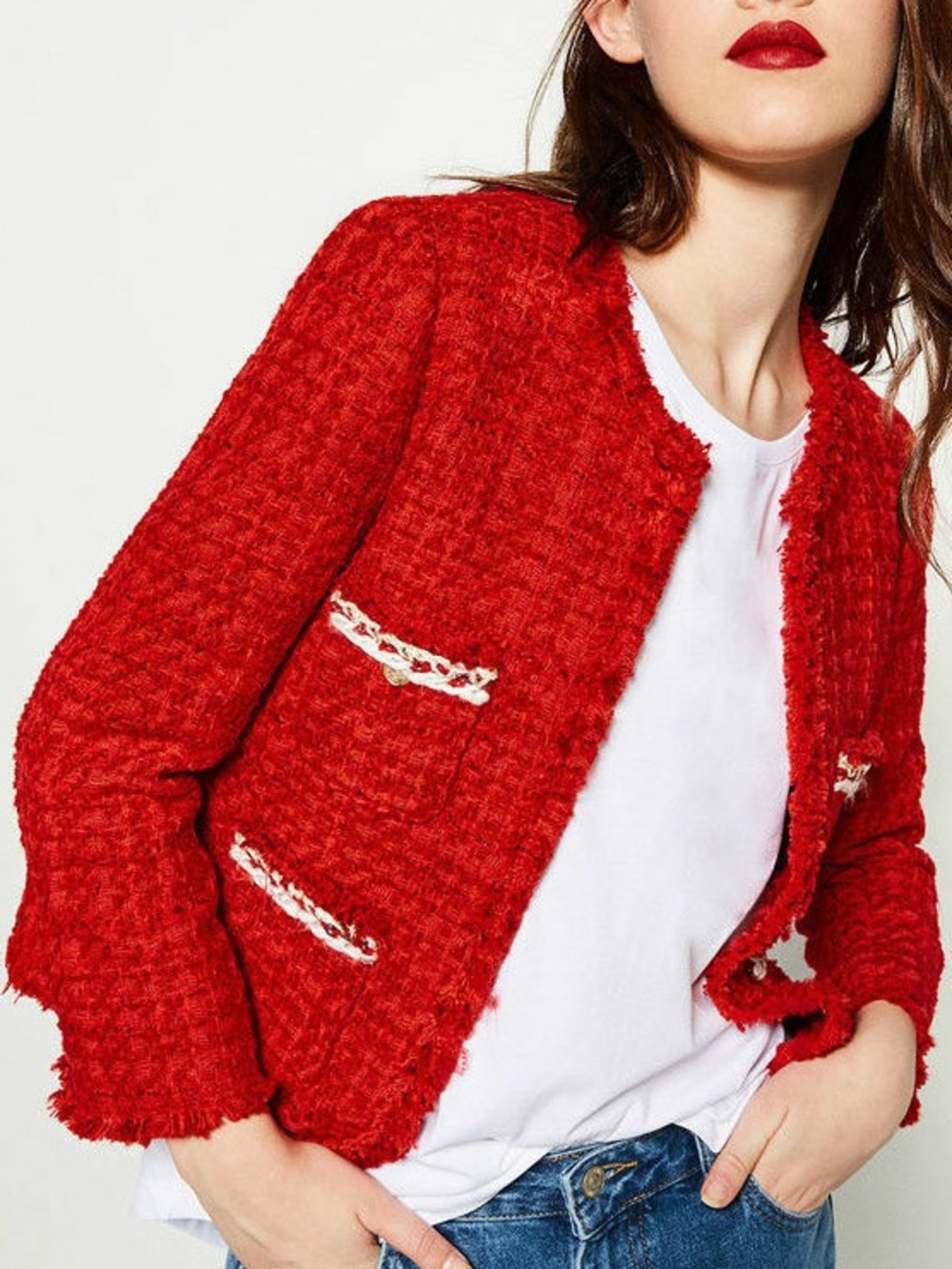 ZARA Red Fantasy Tweed Jacket- Sz M